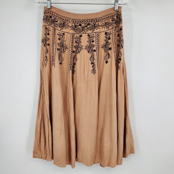 Sundance Brown and Black Embroidered Women's Lagenlook Cottage A Line Skirt 4 - Picture 1 of 6